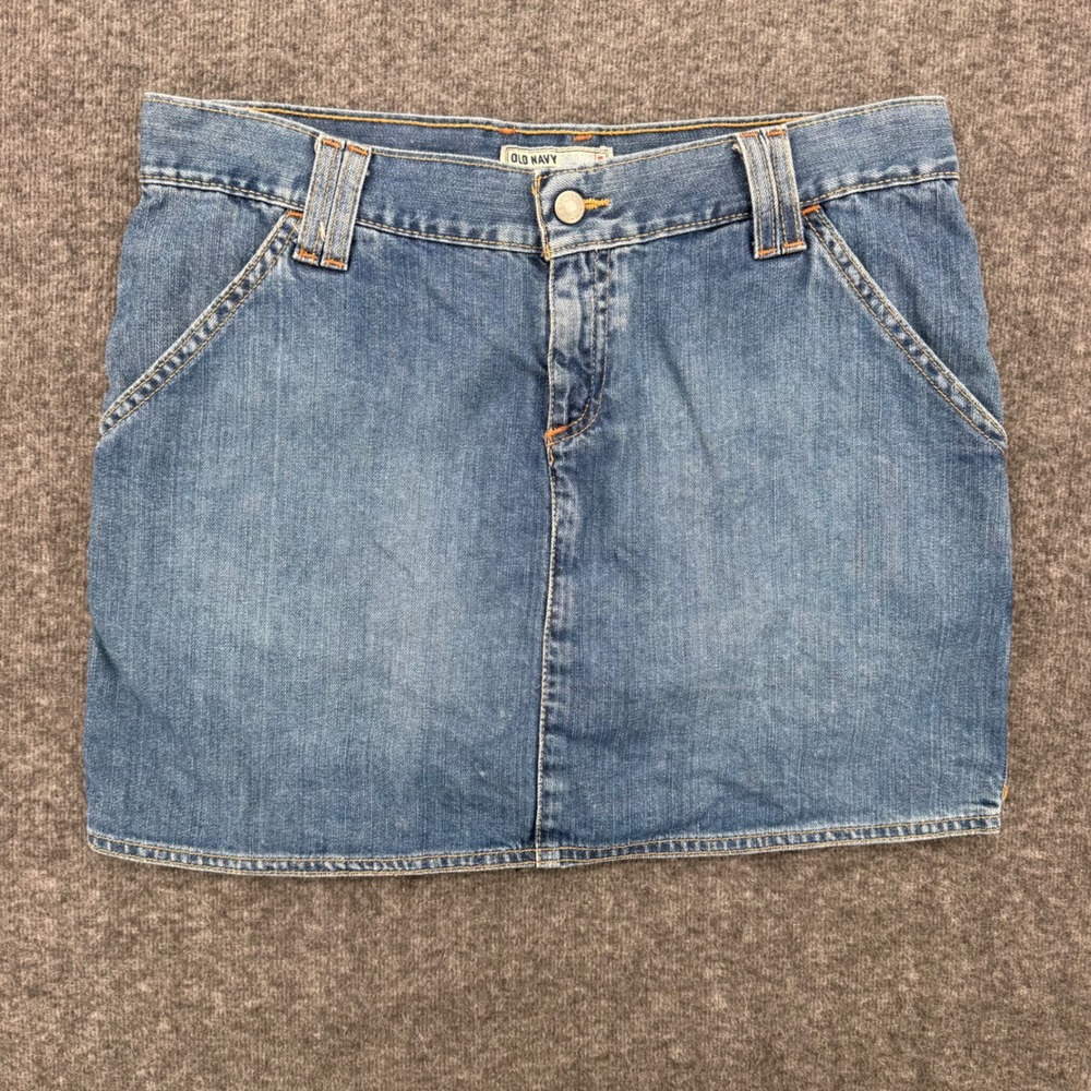 Old Navy Womens Carpenter Denim Mini Skirt Medium Wash Blue Baggy Vintage 4 y2k
